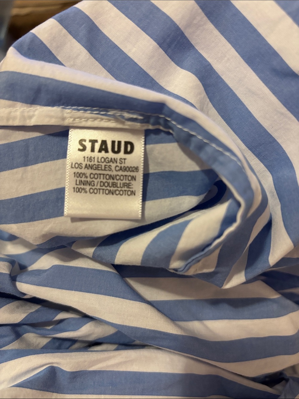FLASH SALE! Gently worn STAUD Blue and White Striped Cotton Wrap Midi Dress - Picture 6 of 6